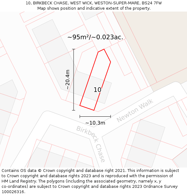10, BIRKBECK CHASE, WEST WICK, WESTON-SUPER-MARE, BS24 7FW: Plot and title map