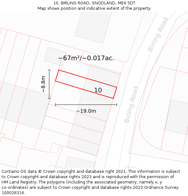 10, BIRLING ROAD, SNODLAND, ME6 5DT: Plot and title map