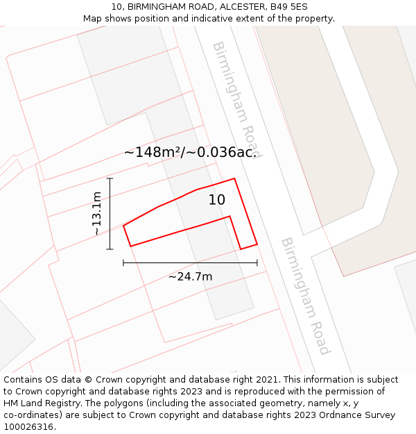 10, BIRMINGHAM ROAD, ALCESTER, B49 5ES: Plot and title map