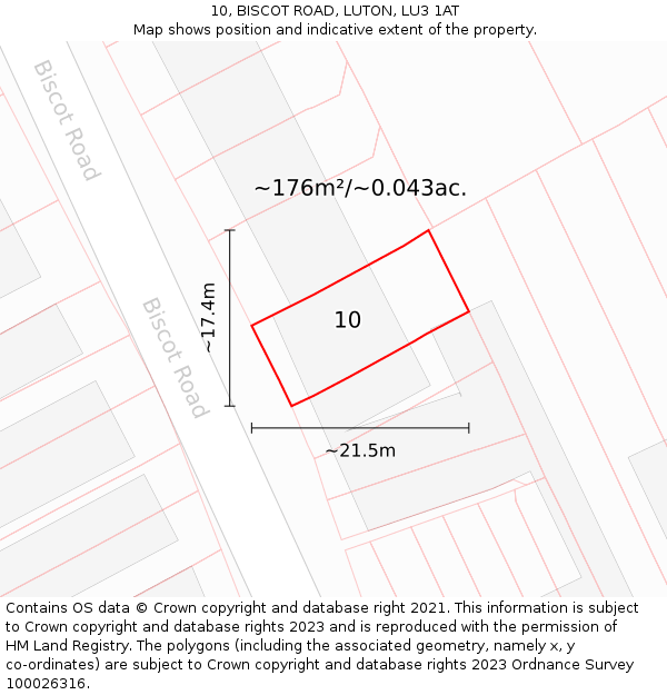 10, BISCOT ROAD, LUTON, LU3 1AT: Plot and title map