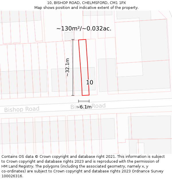 10, BISHOP ROAD, CHELMSFORD, CM1 1PX: Plot and title map