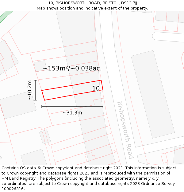 10, BISHOPSWORTH ROAD, BRISTOL, BS13 7JJ: Plot and title map