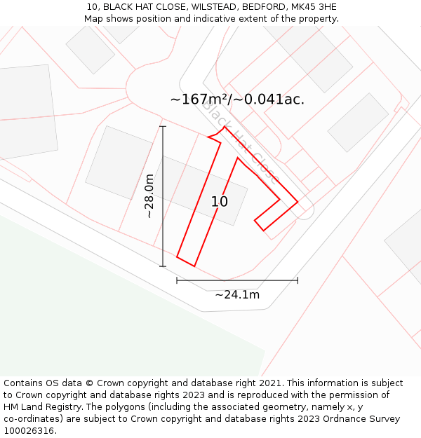 10, BLACK HAT CLOSE, WILSTEAD, BEDFORD, MK45 3HE: Plot and title map