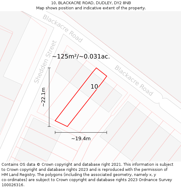 10, BLACKACRE ROAD, DUDLEY, DY2 8NB: Plot and title map