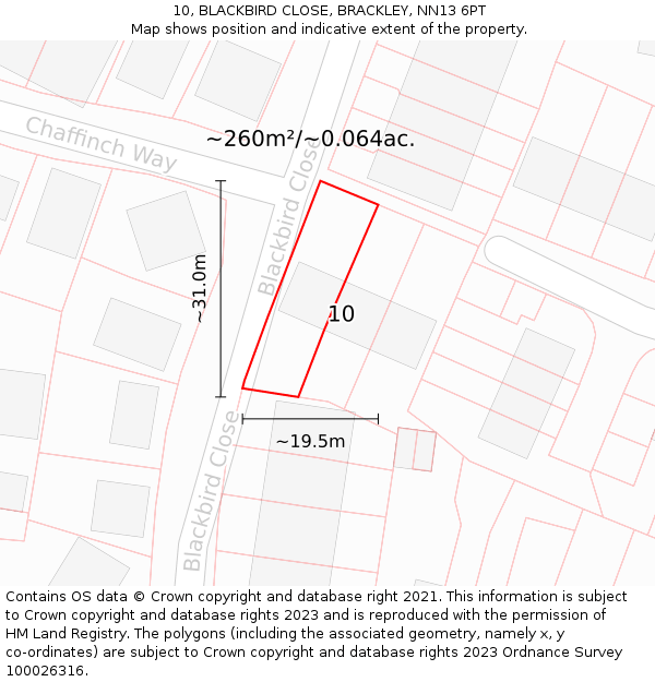 10, BLACKBIRD CLOSE, BRACKLEY, NN13 6PT: Plot and title map
