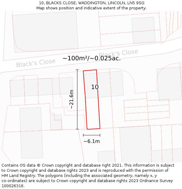 10, BLACKS CLOSE, WADDINGTON, LINCOLN, LN5 9SG: Plot and title map