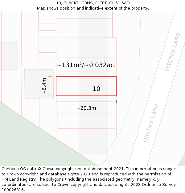 10, BLACKTHORNS, FLEET, GU51 5AD: Plot and title map