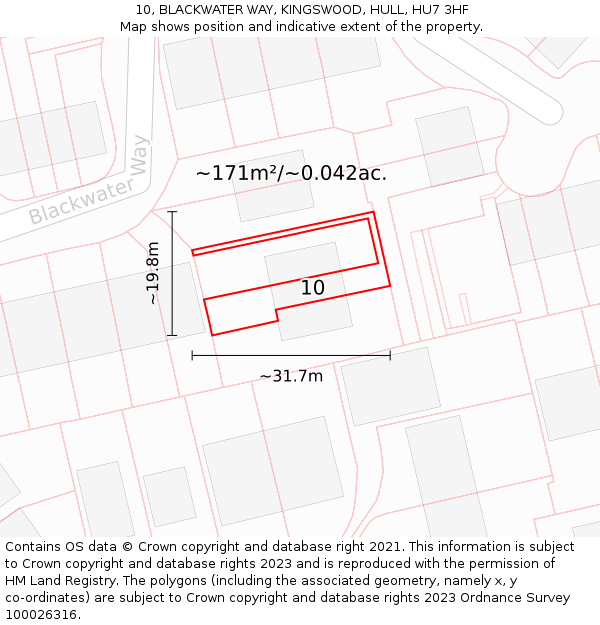 10, BLACKWATER WAY, KINGSWOOD, HULL, HU7 3HF: Plot and title map