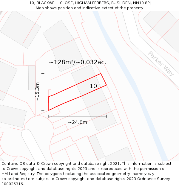 10, BLACKWELL CLOSE, HIGHAM FERRERS, RUSHDEN, NN10 8PJ: Plot and title map