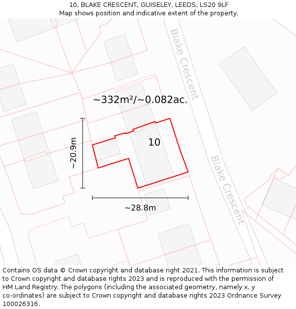 10, BLAKE CRESCENT, GUISELEY, LEEDS, LS20 9LF: Plot and title map