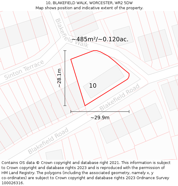 10, BLAKEFIELD WALK, WORCESTER, WR2 5DW: Plot and title map
