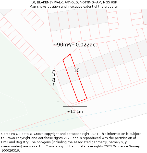 10, BLAKENEY WALK, ARNOLD, NOTTINGHAM, NG5 6SF: Plot and title map
