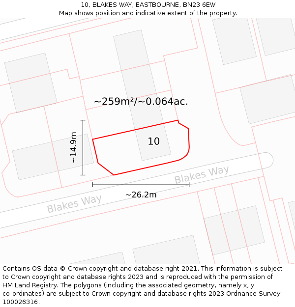 10, BLAKES WAY, EASTBOURNE, BN23 6EW: Plot and title map