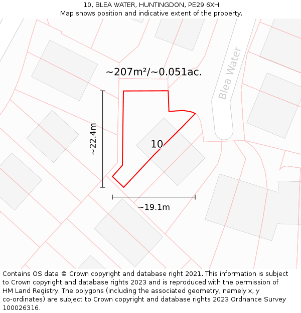 10, BLEA WATER, HUNTINGDON, PE29 6XH: Plot and title map