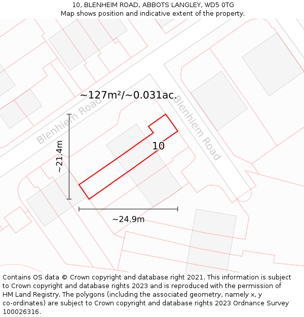10, BLENHEIM ROAD, ABBOTS LANGLEY, WD5 0TG: Plot and title map