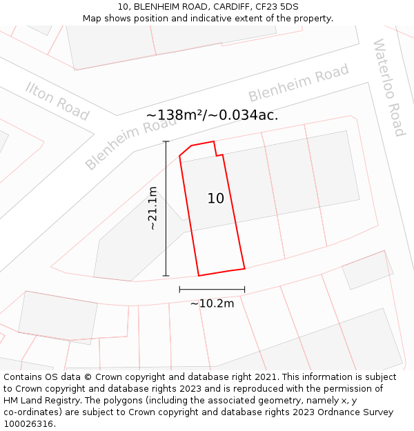 10, BLENHEIM ROAD, CARDIFF, CF23 5DS: Plot and title map