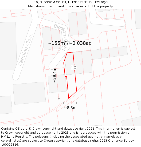 10, BLOSSOM COURT, HUDDERSFIELD, HD5 9QG: Plot and title map
