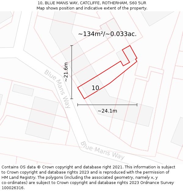 10, BLUE MANS WAY, CATCLIFFE, ROTHERHAM, S60 5UR: Plot and title map