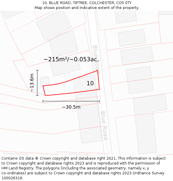 10, BLUE ROAD, TIPTREE, COLCHESTER, CO5 0TY: Plot and title map