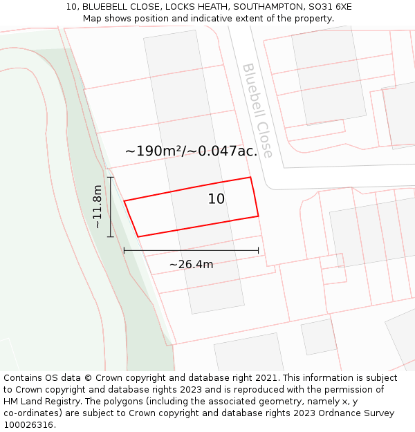 10, BLUEBELL CLOSE, LOCKS HEATH, SOUTHAMPTON, SO31 6XE: Plot and title map