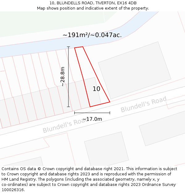 10, BLUNDELLS ROAD, TIVERTON, EX16 4DB: Plot and title map