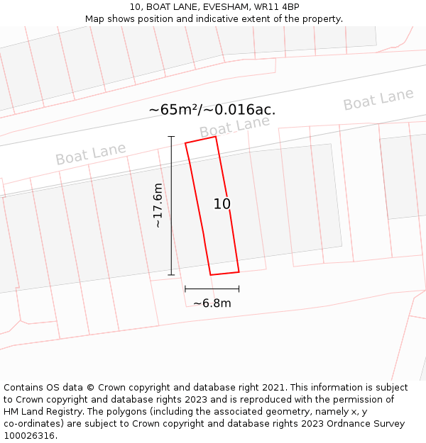 10, BOAT LANE, EVESHAM, WR11 4BP: Plot and title map