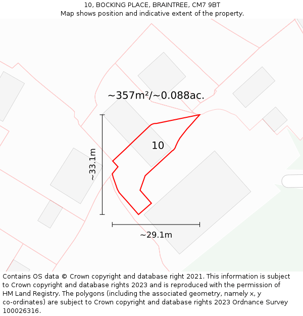 10, BOCKING PLACE, BRAINTREE, CM7 9BT: Plot and title map