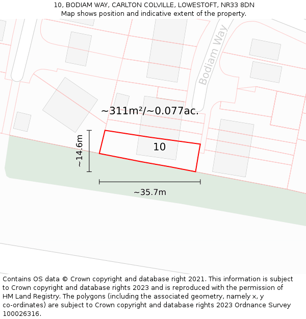 10, BODIAM WAY, CARLTON COLVILLE, LOWESTOFT, NR33 8DN: Plot and title map