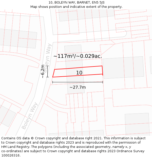 10, BOLEYN WAY, BARNET, EN5 5JS: Plot and title map