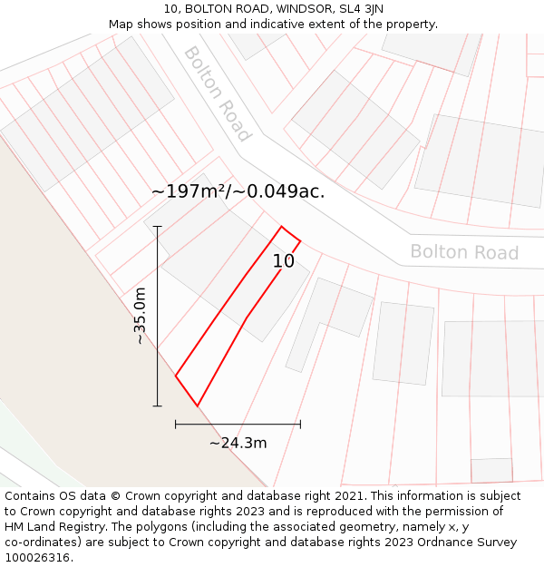 10, BOLTON ROAD, WINDSOR, SL4 3JN: Plot and title map