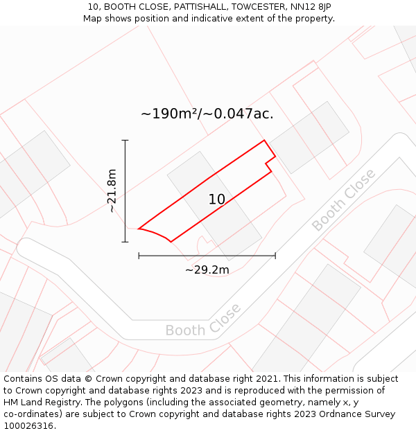 10, BOOTH CLOSE, PATTISHALL, TOWCESTER, NN12 8JP: Plot and title map