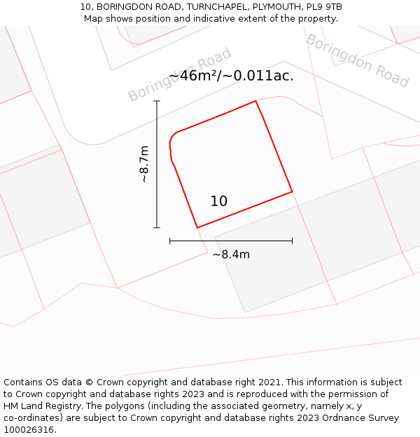 10, BORINGDON ROAD, TURNCHAPEL, PLYMOUTH, PL9 9TB: Plot and title map