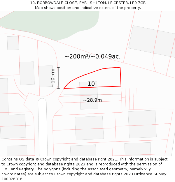 10, BORROWDALE CLOSE, EARL SHILTON, LEICESTER, LE9 7GR: Plot and title map