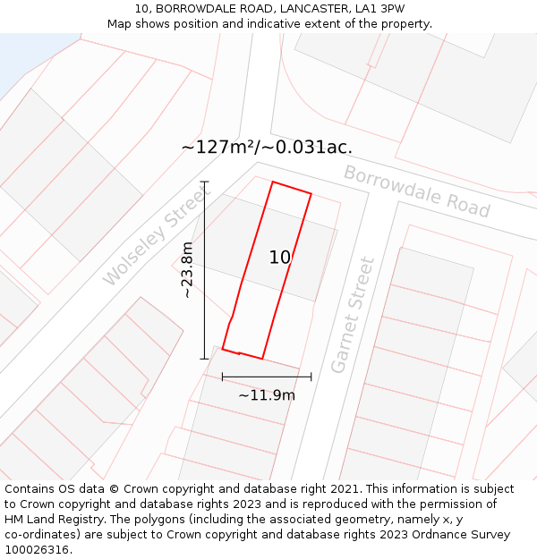 10, BORROWDALE ROAD, LANCASTER, LA1 3PW: Plot and title map