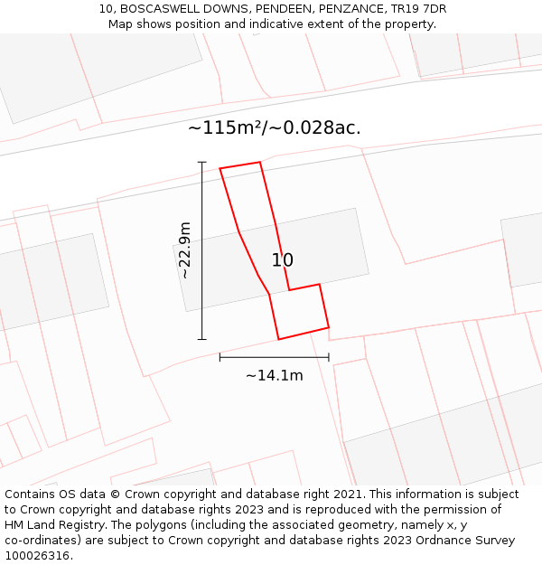 10, BOSCASWELL DOWNS, PENDEEN, PENZANCE, TR19 7DR: Plot and title map