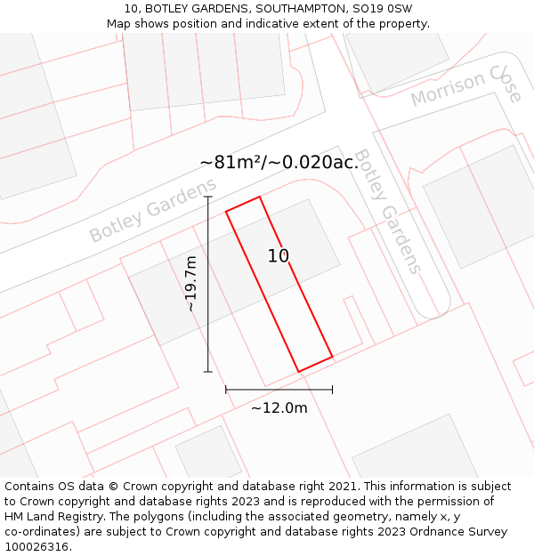 10, BOTLEY GARDENS, SOUTHAMPTON, SO19 0SW: Plot and title map