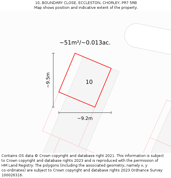 10, BOUNDARY CLOSE, ECCLESTON, CHORLEY, PR7 5RB: Plot and title map