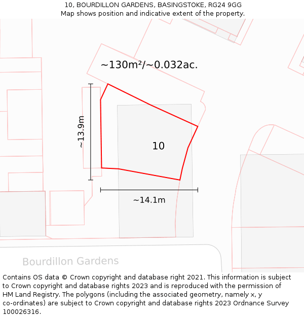 10, BOURDILLON GARDENS, BASINGSTOKE, RG24 9GG: Plot and title map