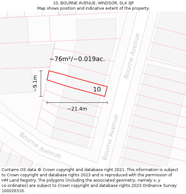 10, BOURNE AVENUE, WINDSOR, SL4 3JP: Plot and title map