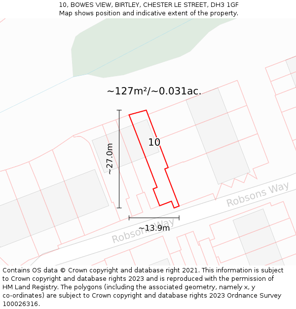 10, BOWES VIEW, BIRTLEY, CHESTER LE STREET, DH3 1GF: Plot and title map