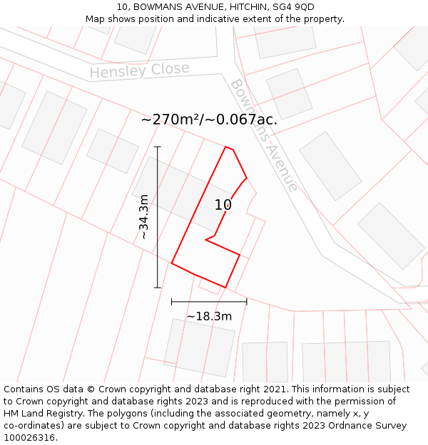 10, BOWMANS AVENUE, HITCHIN, SG4 9QD: Plot and title map