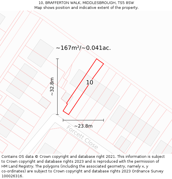 10, BRAFFERTON WALK, MIDDLESBROUGH, TS5 8SW: Plot and title map