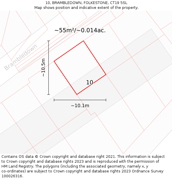 10, BRAMBLEDOWN, FOLKESTONE, CT19 5SL: Plot and title map