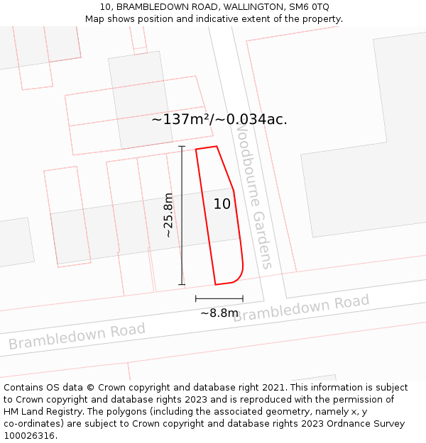 10, BRAMBLEDOWN ROAD, WALLINGTON, SM6 0TQ: Plot and title map
