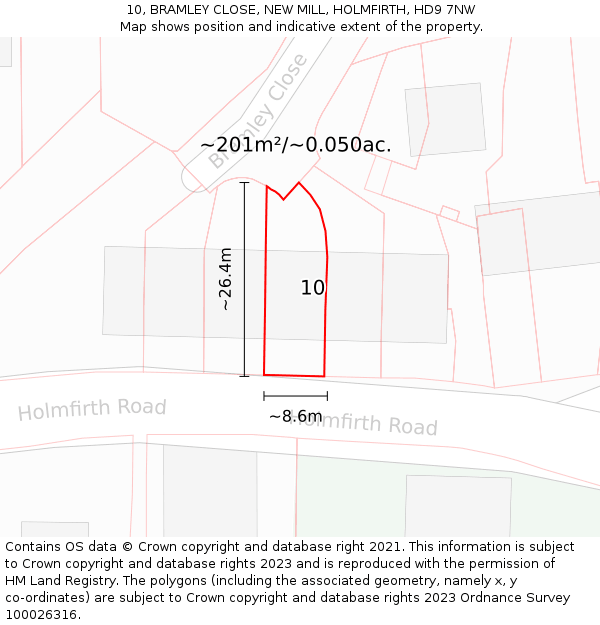 10, BRAMLEY CLOSE, NEW MILL, HOLMFIRTH, HD9 7NW: Plot and title map