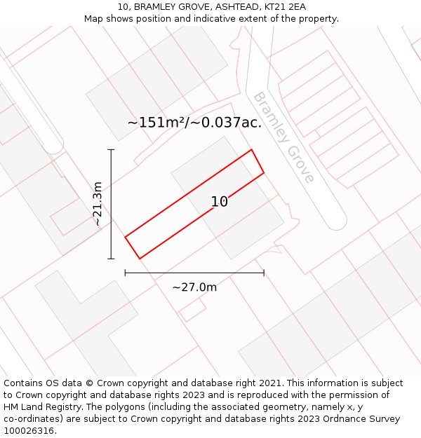 10, BRAMLEY GROVE, ASHTEAD, KT21 2EA: Plot and title map