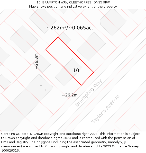 10, BRAMPTON WAY, CLEETHORPES, DN35 9PW: Plot and title map