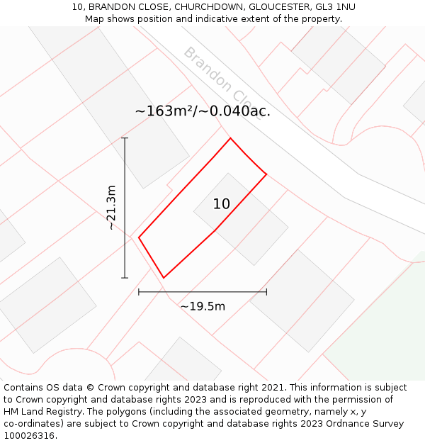 10, BRANDON CLOSE, CHURCHDOWN, GLOUCESTER, GL3 1NU: Plot and title map