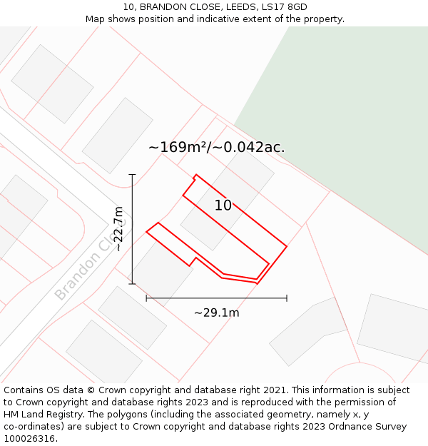 10, BRANDON CLOSE, LEEDS, LS17 8GD: Plot and title map