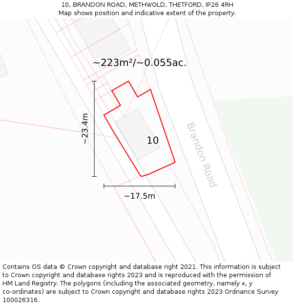 10, BRANDON ROAD, METHWOLD, THETFORD, IP26 4RH: Plot and title map